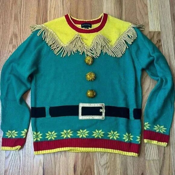 Blizzard Bay Ugly Christmas Holiday Sweater Elf Medium Long Sleeve - Picture 2 of 7